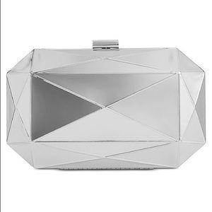 INC Silver Shiny Celeste Clutch,